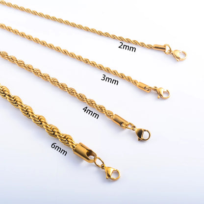 Men Rope Chain Bracelet for Women Stainless Steel Bangle Gold/Silver Color Ankle Anklet Gift Jewelry Accessories with Extension