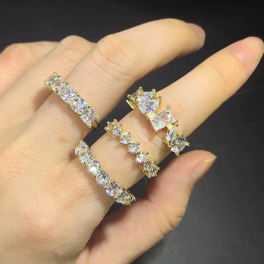 Designer Tennis Zircon Rings for Female Shiny Dainty Crystal Stacking Matching Wedding Finger Ring Fashion Chic Jewelry R018