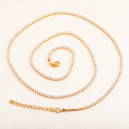 Stainless Steel Rhinestone Necklace for Women Cubic Zirconia Tennis Chain Ladies Crystal Choker Minimalism Jewelry Accessories