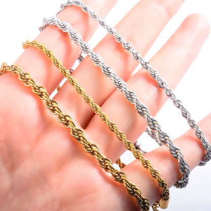 Men Rope Chain Bracelet for Women Stainless Steel Bangle Gold/Silver Color Ankle Anklet Gift Jewelry Accessories with Extension