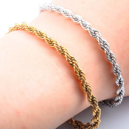 Men Rope Chain Bracelet for Women Stainless Steel Bangle Gold/Silver Color Ankle Anklet Gift Jewelry Accessories with Extension