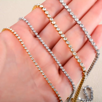 Stainless Steel Rhinestone Necklace for Women Cubic Zirconia Tennis Chain Ladies Crystal Choker Minimalism Jewelry Accessories